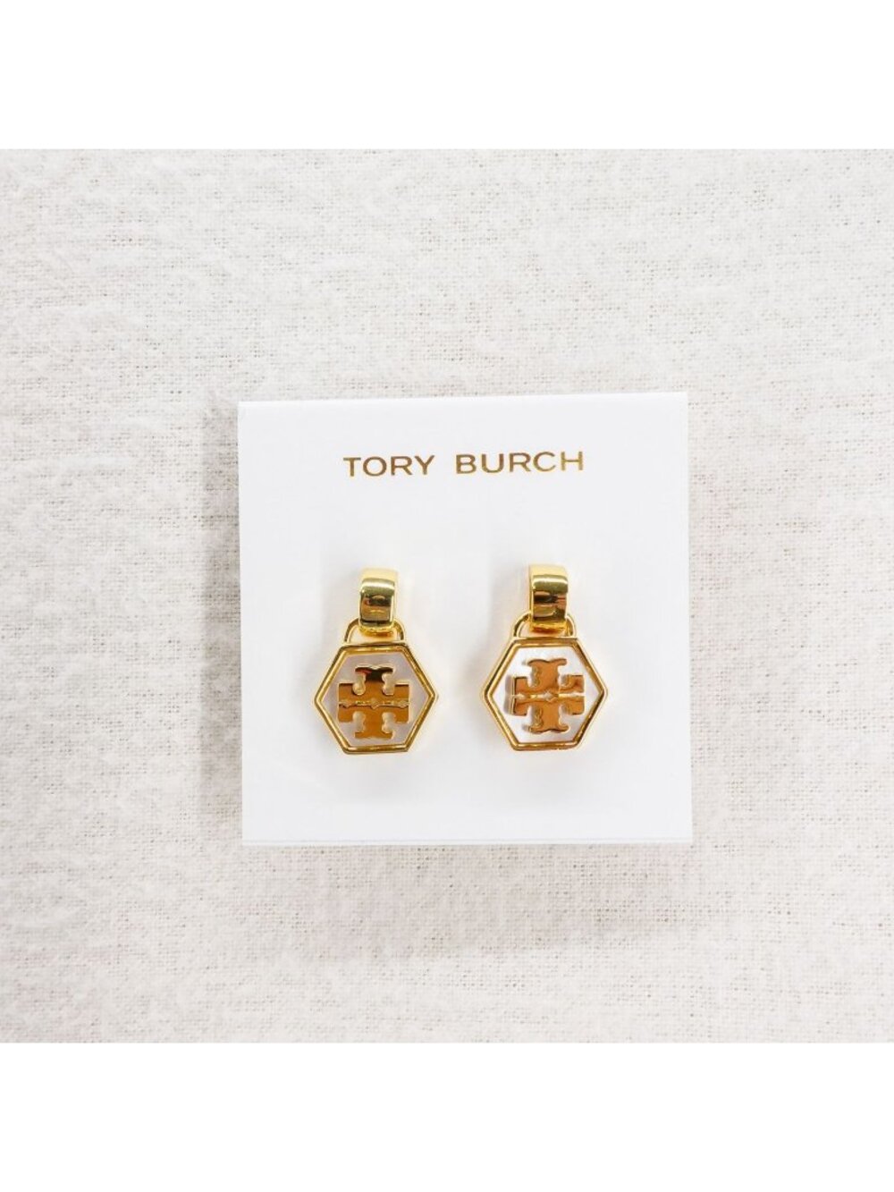 Tory Burch Mother of Pearl Geo Drop Earrings White OS